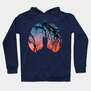 Lungs Tree with Sun Set Design Hoodie